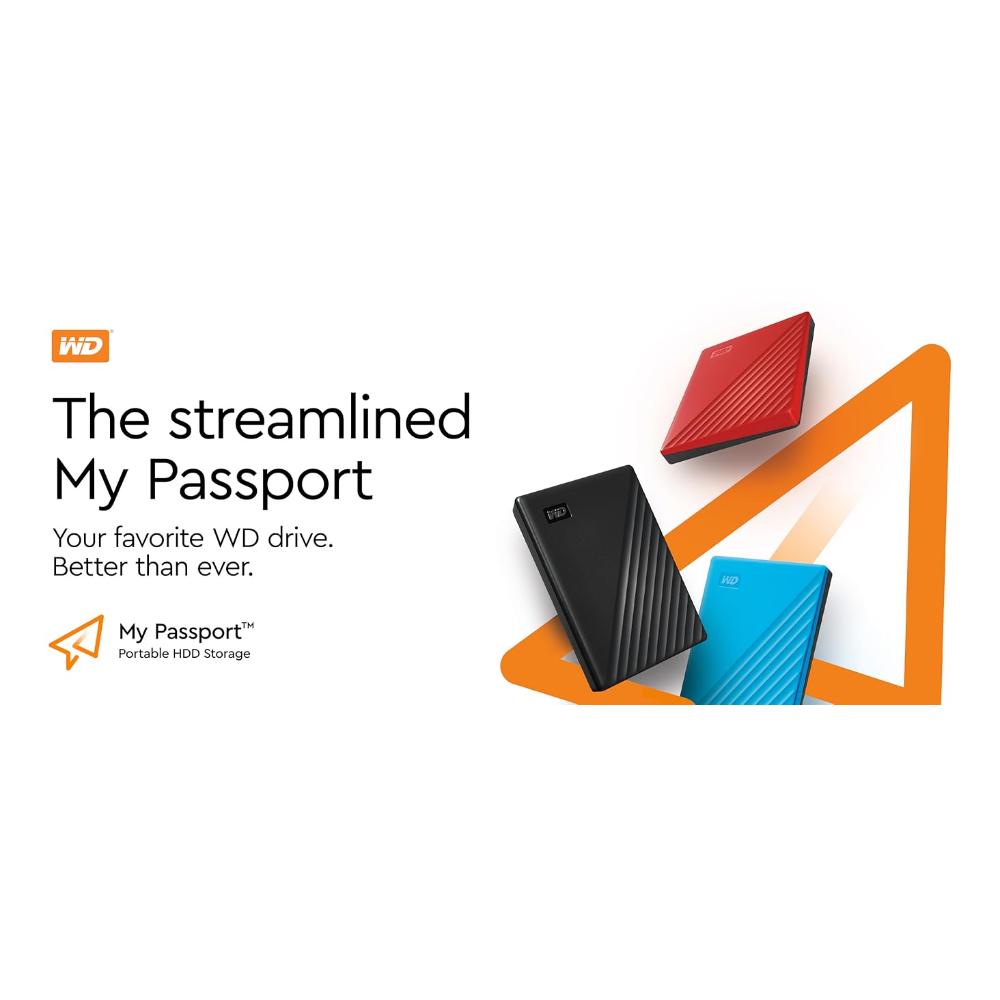 WD My Passport Portable Hard Drive | USB 3.2 Gen 1 | Password Protection & Backup Software | 1TB–6TB (Black)