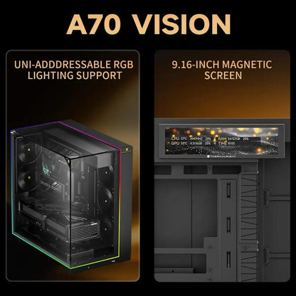 Thermalright A70 Vision ATX Gaming Case White | 270° Panoramic Glass | 9.16-inch LCD Display | 8x 120mm Fan Mounts | 420mm+ GPU Support | Type-C 10Gbps