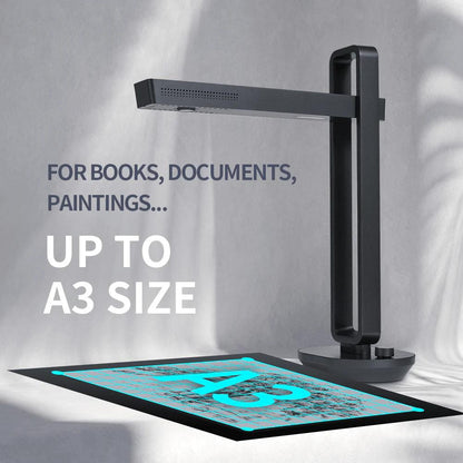 CZUR Aura | 14MP Book & Document Scanner | A3 Scanning | 2-Second Dual-Page Scan | Curve Flattening | 2" TFT Preview Screen | ABBYY OCR (180+ Languages) | Smart Lamp