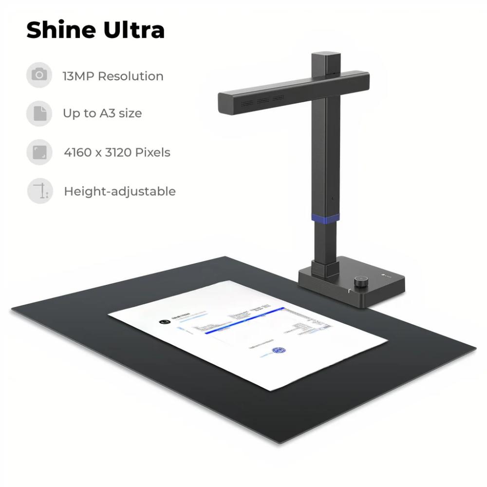 CZUR Shine Ultra | 13MP Book & Document Scanner | A3/A4 Scanning | 1-Second Dual-Page Scan | Curve Flattening | ABBYY OCR (180+ Languages) | Foldable Design | USB Powered