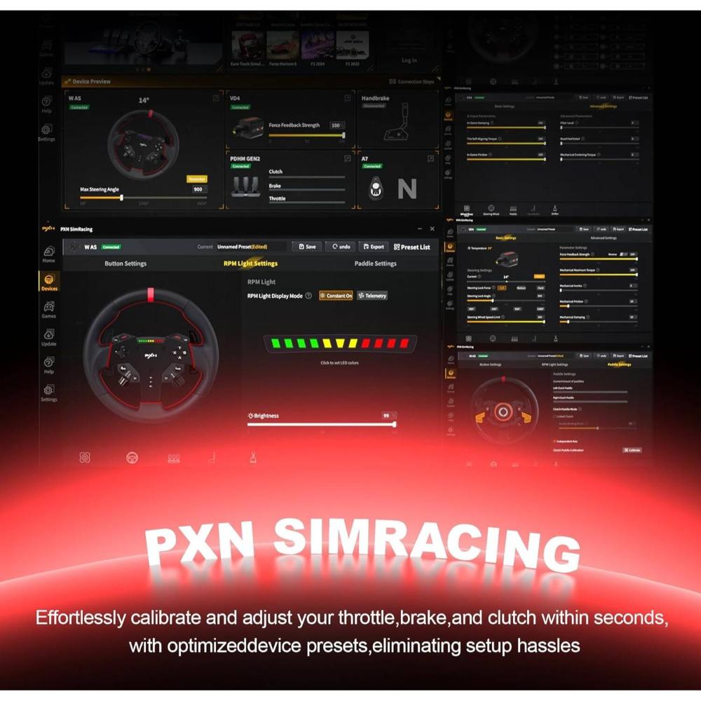 PXN VD4 Bundle Direct Drive Racing Wheel | 4Nm Force Feedback | 11" W AS Wheel | Hall-Effect Pedals | PC Racing Simulator