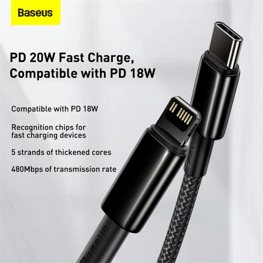 Baseus Tungsten Gold USB-C to Lightning Cable | PD 20W Fast Charging | Braided Nylon | 1m / 2m