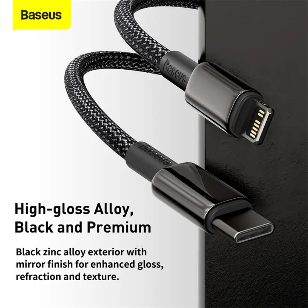 Baseus Tungsten Gold USB-C to Lightning Cable | PD 20W Fast Charging | Braided Nylon | 1m / 2m
