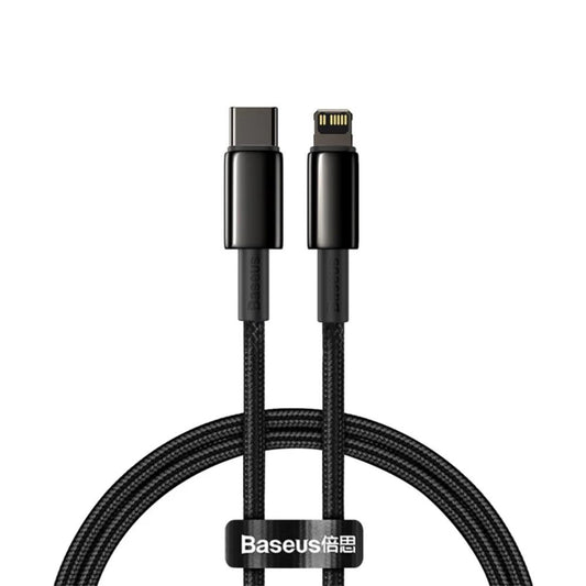 Baseus Tungsten Gold USB-C to Lightning Cable | PD 20W Fast Charging | Braided Nylon | 1m / 2m