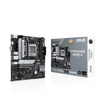 ASUS PRIME B650M-K | AMD B650 Micro-ATX Motherboard | AM5 Socket | DDR5 Support | PCIe 5.0 M.2 | Realtek 2.5Gb Ethernet | USB 3.2 Gen 2 | Aura Sync RGB