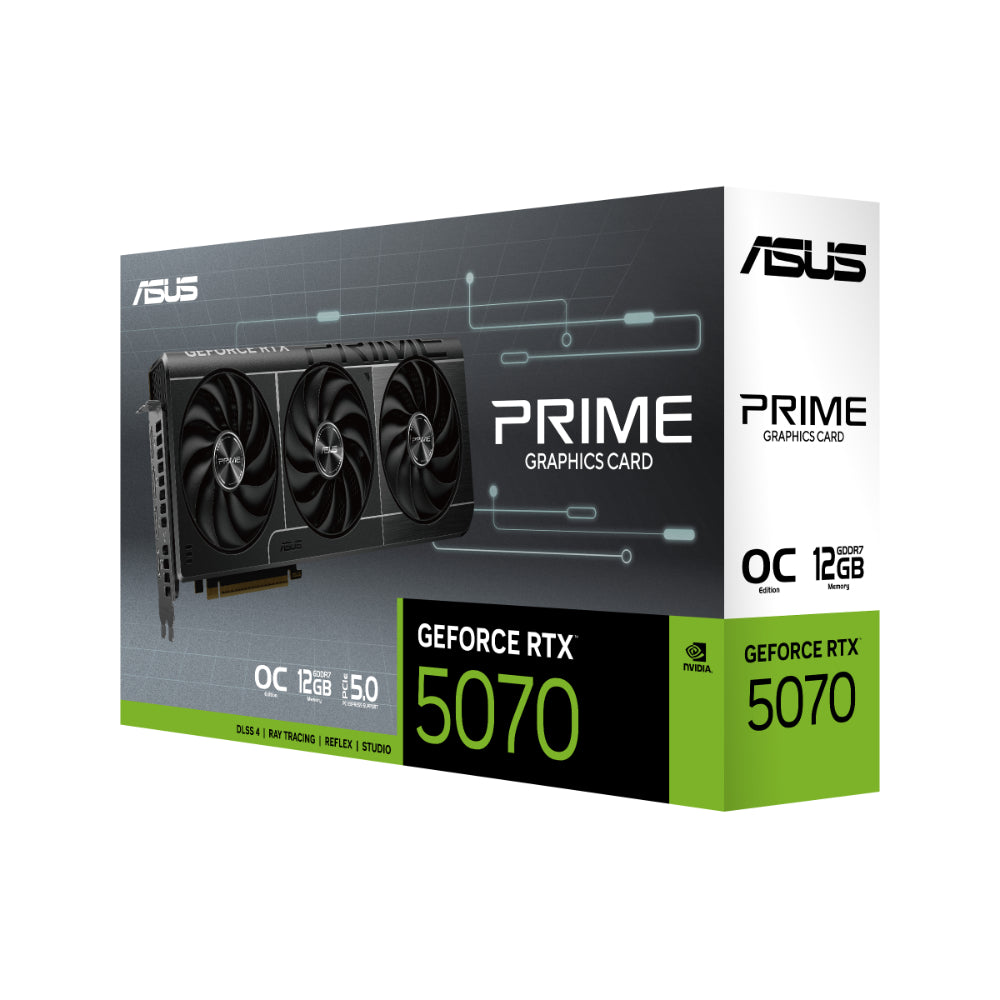 ASUS PRIME RTX 5070 O12G | NVIDIA GeForce RTX 5070 Graphics Card | 12GB GDDR7 | PCIe 5.0 | HDMI 2.1b | DisplayPort 2.1b | AI Performance up to 988 TOPs