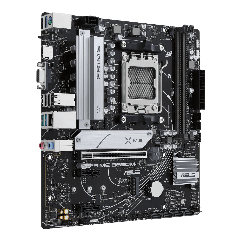 ASUS PRIME B650M-K | AMD B650 Micro-ATX Motherboard | AM5 Socket | DDR5 Support | PCIe 5.0 M.2 | Realtek 2.5Gb Ethernet | USB 3.2 Gen 2 | Aura Sync RGB