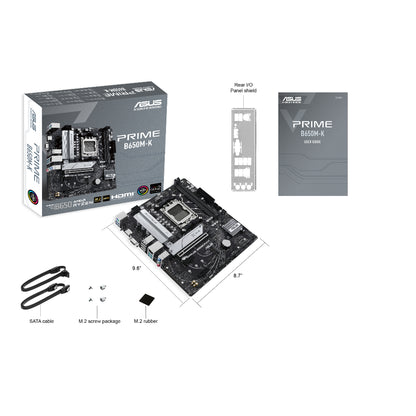 ASUS PRIME B650M-K | AMD B650 Micro-ATX Motherboard | AM5 Socket | DDR5 Support | PCIe 5.0 M.2 | Realtek 2.5Gb Ethernet | USB 3.2 Gen 2 | Aura Sync RGB