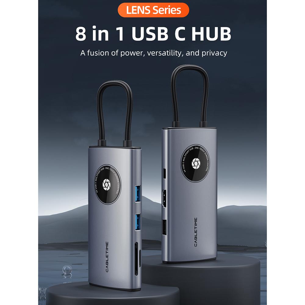 CABLETIME CB92G | 8-in-1 USB-C Adapter Hub | 4K HDMI | Gigabit LAN 1000Mbps | USB-A 3.0 5Gbps | USB-C PD 100W | SD/TF Reader | For MacBook, Laptops & Tablets