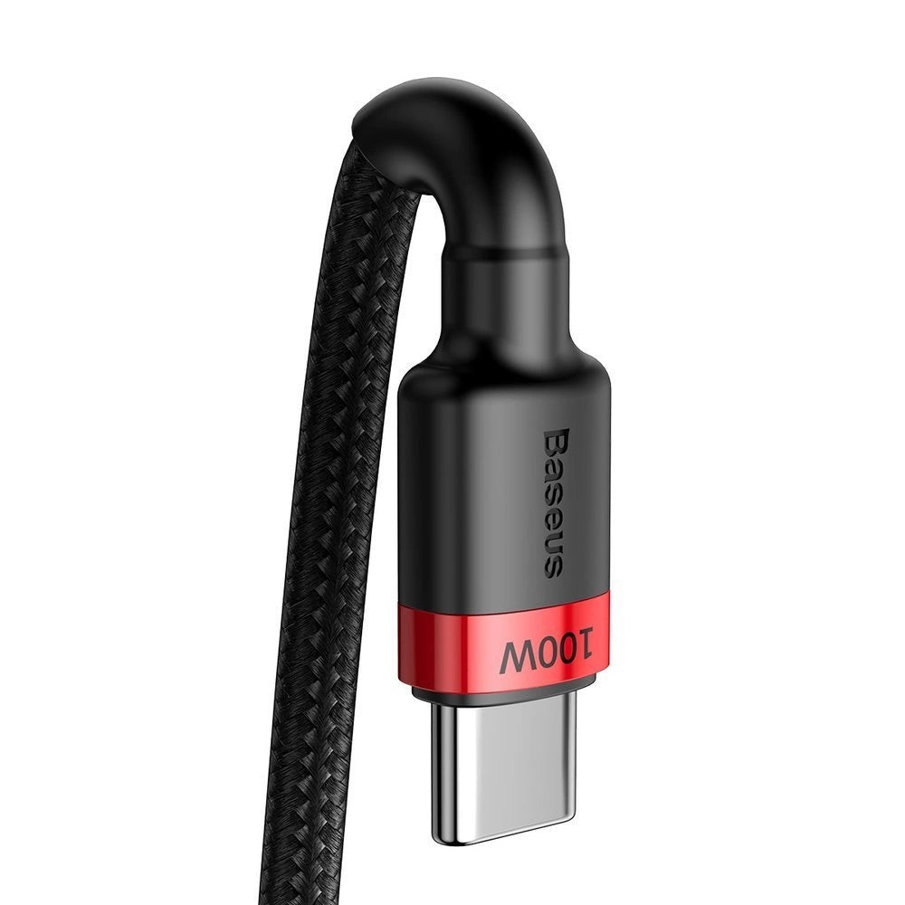 Baseus CATKLF-AL91 | USB-C to USB-C Cable | 100W PD + QC Fast Charging | 5A Current | 480Mbps Data | Braided | E-Marker Chip | 2 Meter | Black + Red | For Laptops, Tablets, USB-C Phones, Power Banks