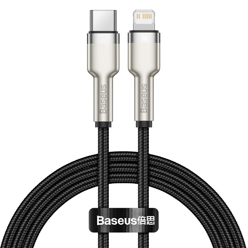 Baseus Cafule Series Metal | USB-C to Lightning Cable | 20W PD Fast Charging | 480Mbps Data | 1 Meter / 2 Meter | Braided | Black | For iPhone, iPad, AirPods