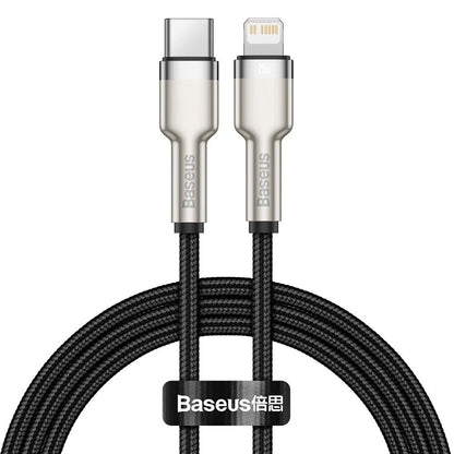Baseus Cafule Series Metal | USB-C to Lightning Cable | 20W PD Fast Charging | 480Mbps Data | 1 Meter / 2 Meter | Braided | Black | For iPhone, iPad, AirPods