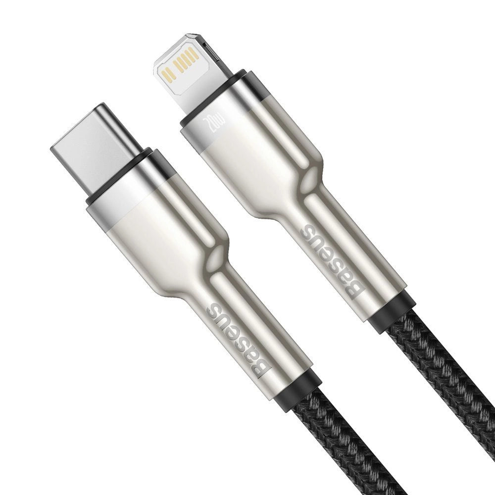 Baseus Cafule Series Metal | USB-C to Lightning Cable | 20W PD Fast Charging | 480Mbps Data | 1 Meter / 2 Meter | Braided | Black | For iPhone, iPad, AirPods