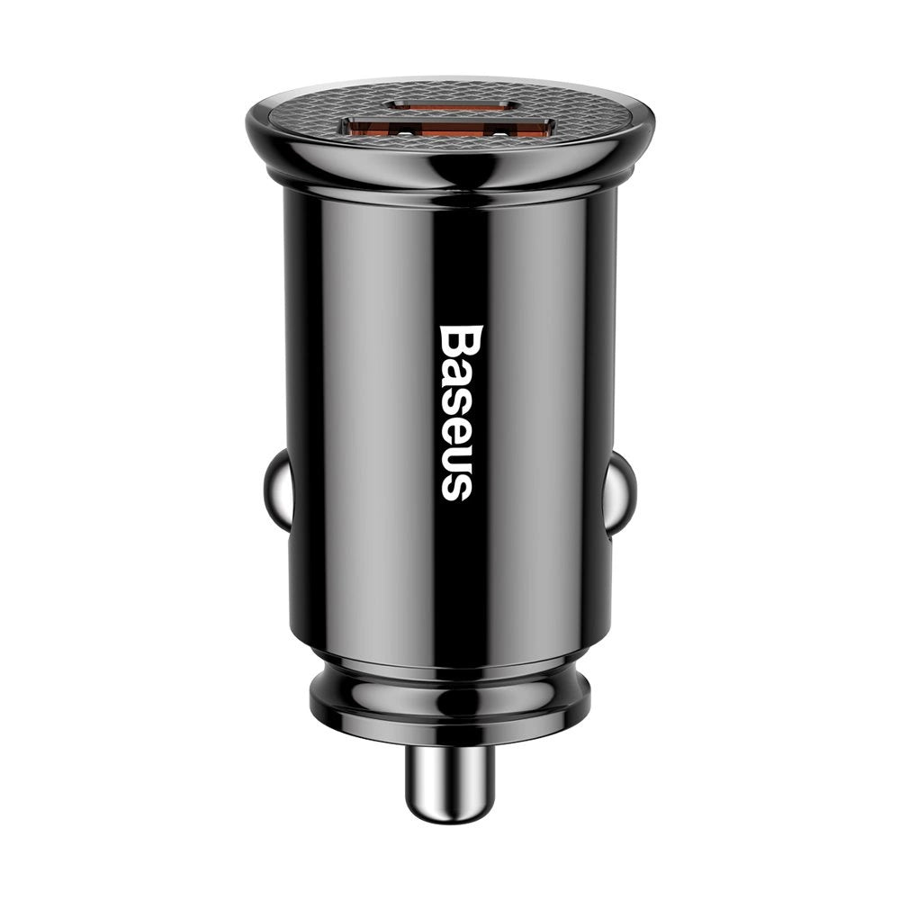 Baseus Circular Plastic | Car Charger | Dual Port (USB-A + USB-C) | 30W Total Output | PPS + PD + QC Fast Charging | Compact Design | Black | For iPhone, Android, iPad, Dashcams