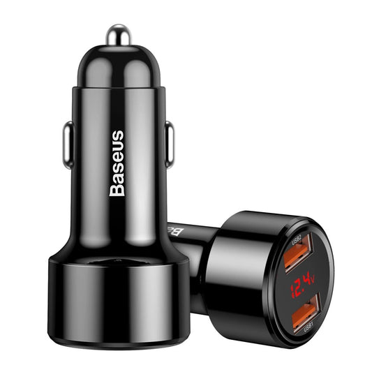 Baseus Magic Series | Dual-Port Car Charger | Quick Charge 3.0 | 2 × USB-A Output | 45W Total Power | 6A Max Current | Smart Voltage Distribution | Compact Design | Black | Model CCMLC20A-01 | For Cars, SUVs, Trucks