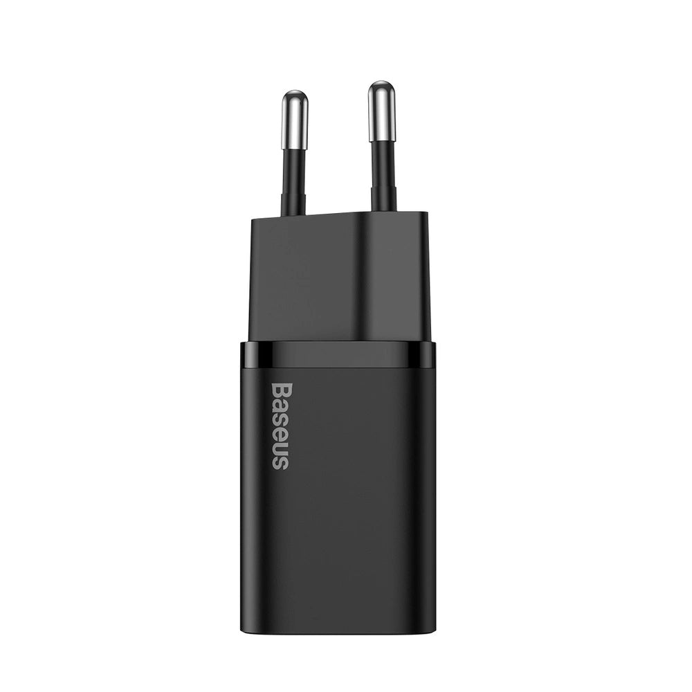 Baseus Super Si Series | 1C Fast Charger | USB Type-C Output | 25W PD + QC | Super Si Technology | Compact Design | US Plug | Black | Model CCSP020101 | For Phones, Tablets, USB-C Accessories