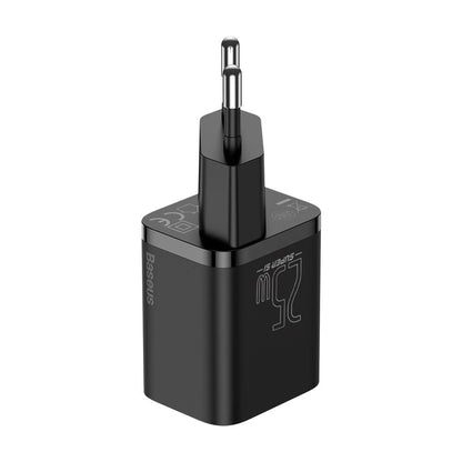 Baseus Super Si Series | 1C Fast Charger | USB Type-C Output | 25W PD + QC | Super Si Technology | Compact Design | US Plug | Black | Model CCSP020101 | For Phones, Tablets, USB-C Accessories