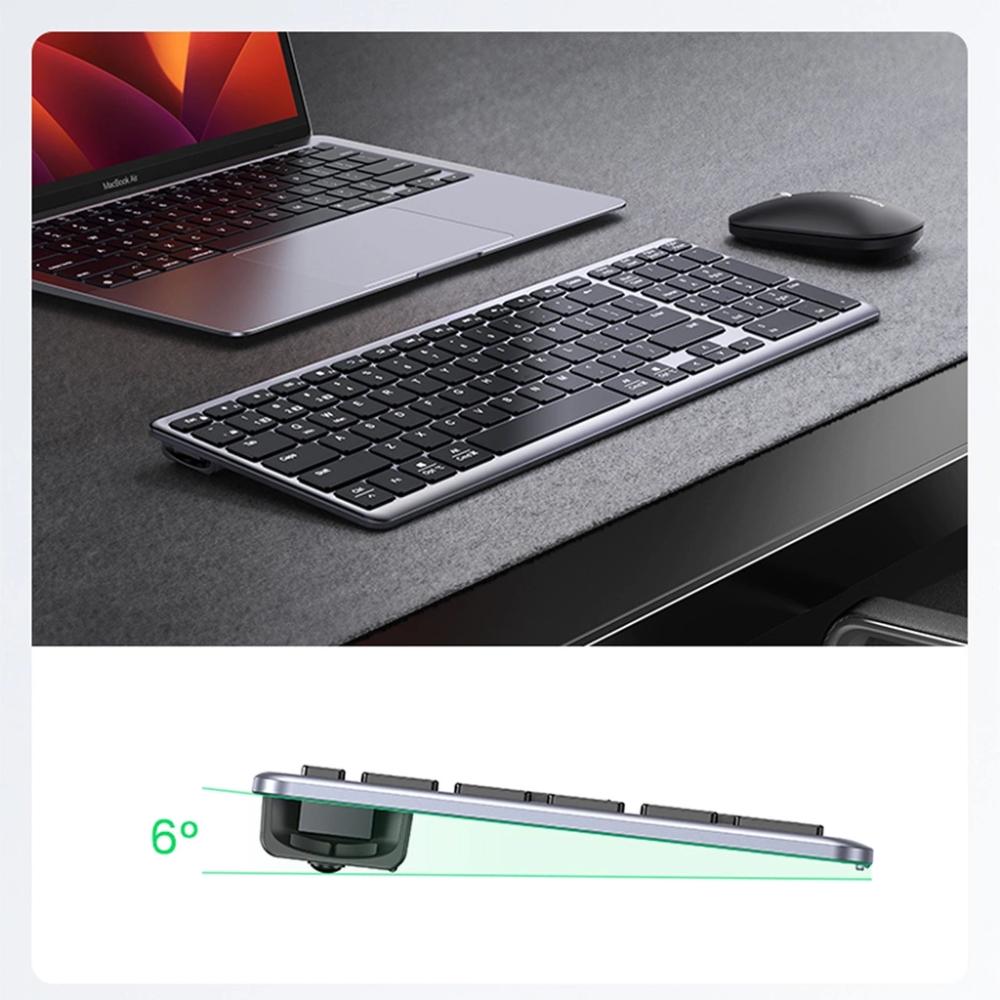 UGREEN KU005 | Ultra Slim Wireless Keyboard 15258 | 2.4G + Bluetooth | 99 Keys | Rechargeable | Silver/Black