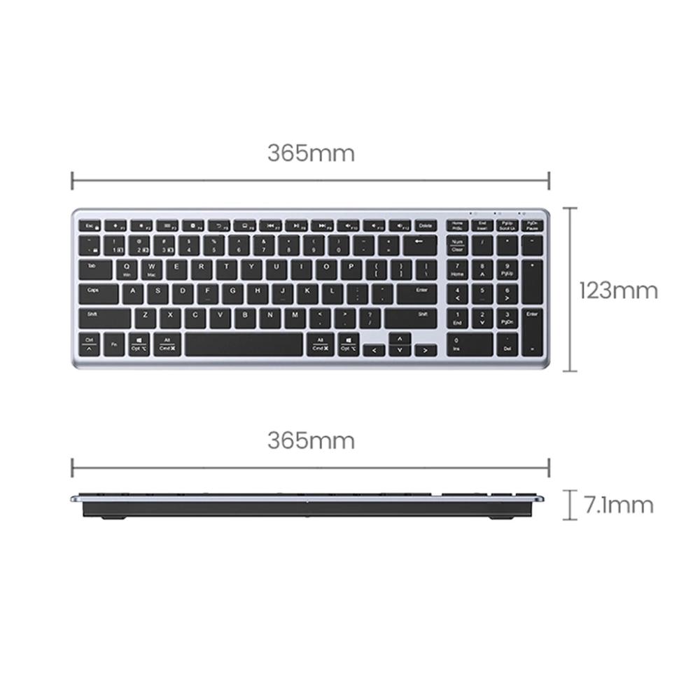 UGREEN KU005 | Ultra Slim Wireless Keyboard 15258 | 2.4G + Bluetooth | 99 Keys | Rechargeable | Silver/Black