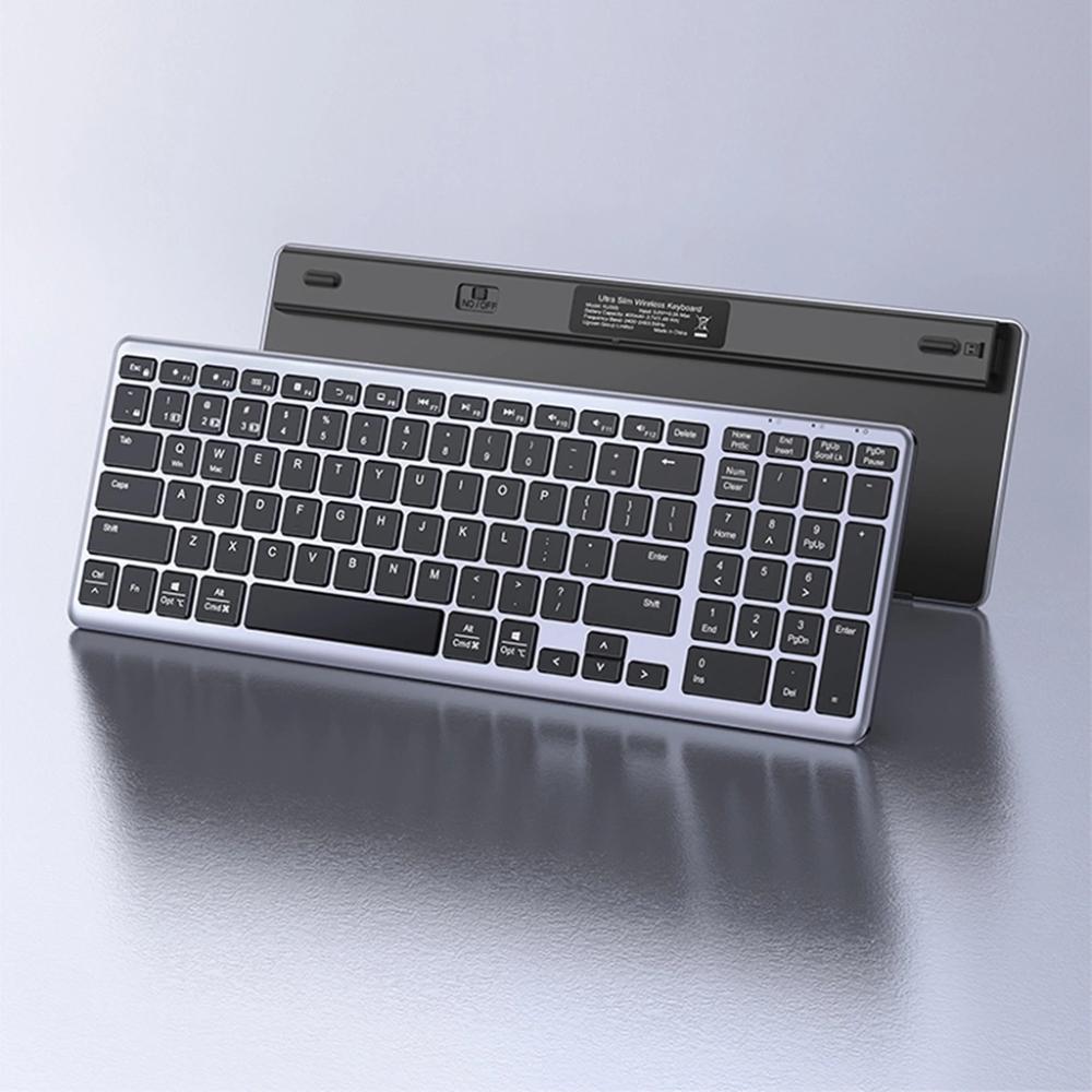 UGREEN KU005 | Ultra Slim Wireless Keyboard 15258 | 2.4G + Bluetooth | 99 Keys | Rechargeable | Silver/Black