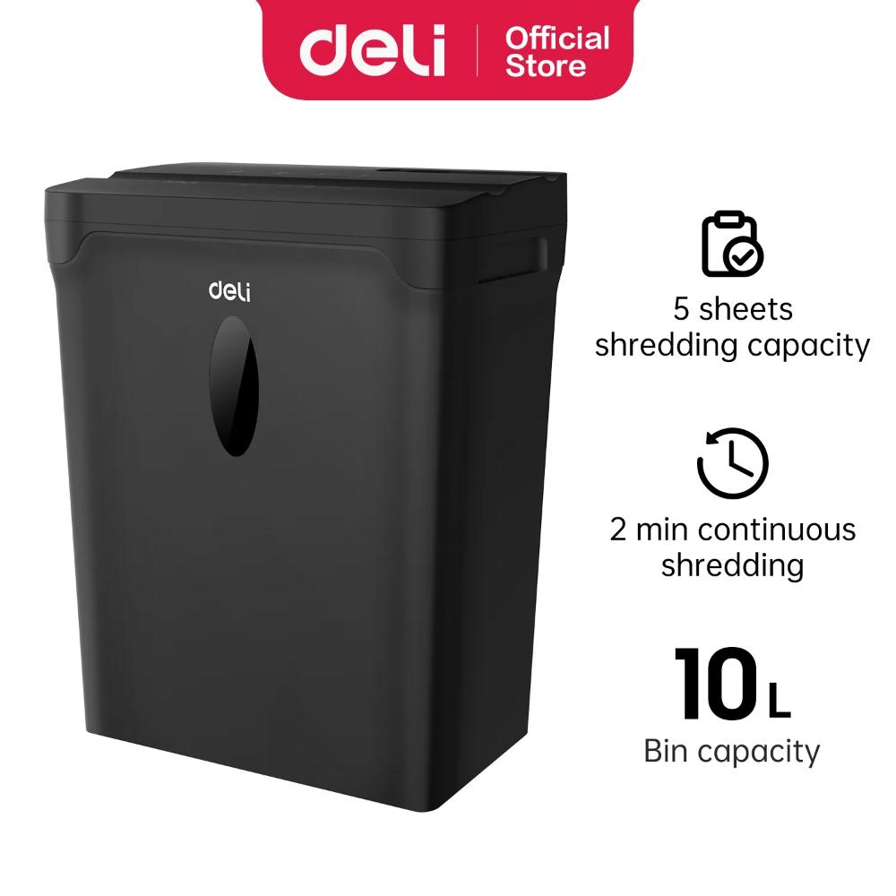 Deli ET014 P4 Small Paper Shredder | Cross-Cut Security Level P-4, 5 Sheets Capacity & 10L Bin