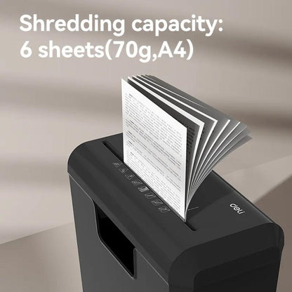 Deli ET103SC P2 Small Paper Shredder | 6-Sheet Capacity | 10L Bin | Compact Strip-Cut Shredding Machine