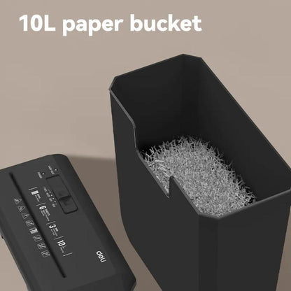 Deli ET103SC P2 Small Paper Shredder | 6-Sheet Capacity | 10L Bin | Compact Strip-Cut Shredding Machine