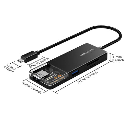 CABLETIME CB01B | 4-Port USB-A 3.0 Hub (5Gbps, 5V Power Supply, Transparent Design)