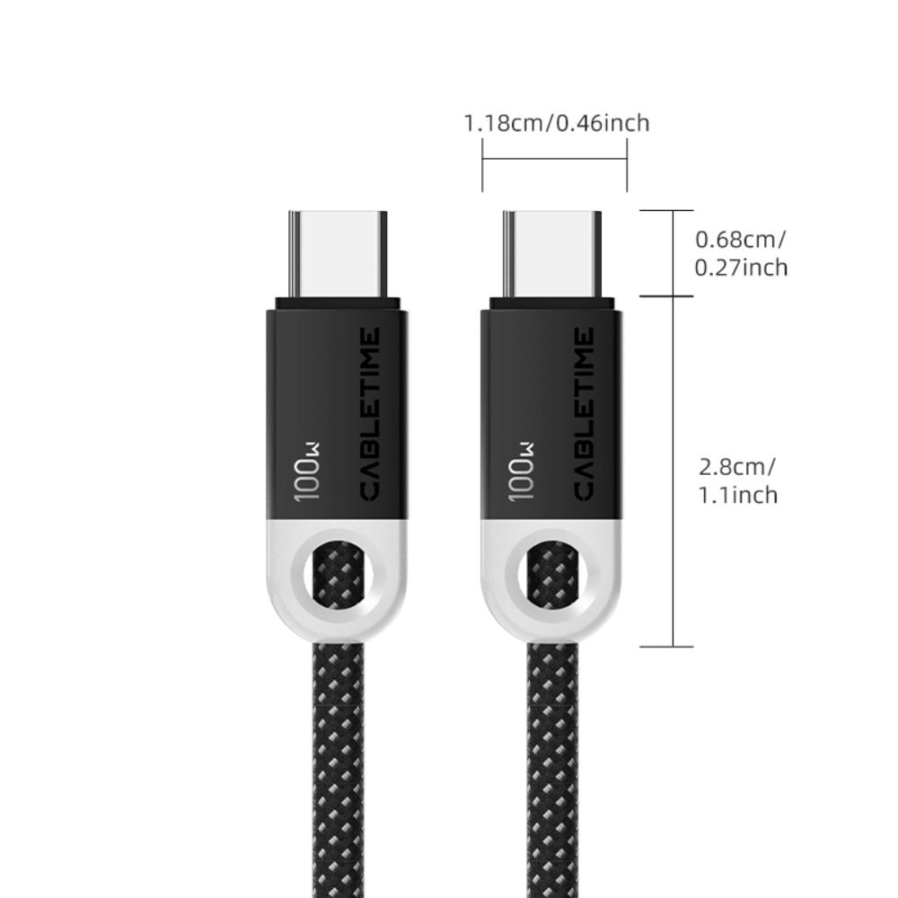 CABLETIME CUP1 USB-C to USB-C Fast Charge Cable | 100W Power Delivery | Braided Jacket & Smart Chip