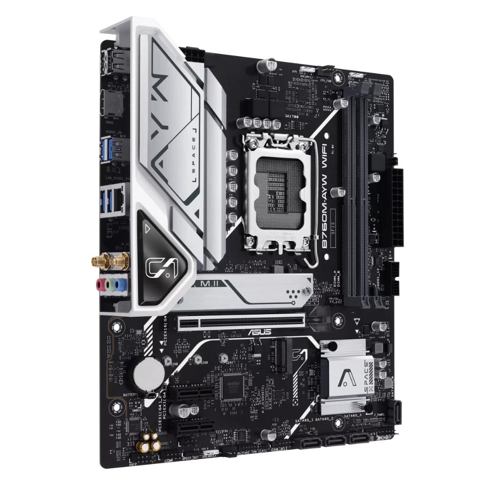 ASUS B760M-AYW WIFI Motherboard | Intel B760 | LGA 1700 | DDR5 | WiFi 6 | 2.5Gb Ethernet | 2 × M.2 PCIe 4.0 | mATX | HDMI | Aura Sync