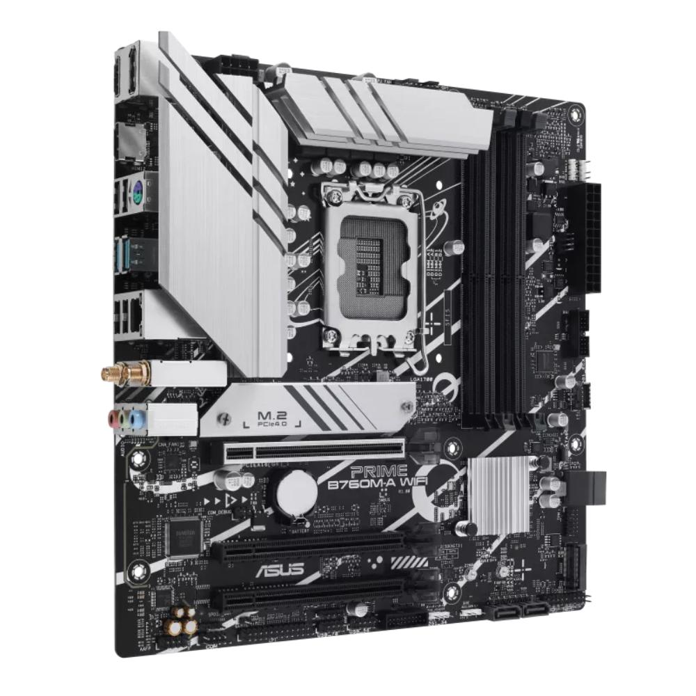 ASUS Prime B760M-A WIFI Motherboard | Intel B760 | LGA 1700 | mATX | DDR5 | Wi-Fi 6 | 2.5Gb Ethernet | PCIe 4.0 | 2× M.2 | HDMI | DisplayPort | USB Type-C | Aura Sync