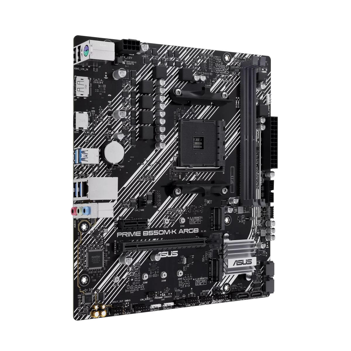 ASUS PRIME B550M-K ARGB | AMD B550 | AM4 | DDR4 | PCIe 4.0 | Dual M.2 | 1Gb LAN | mATX