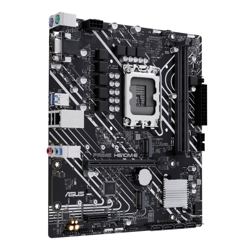 ASUS Prime H610M-E | Intel® H610 (LGA 1700) Micro-ATX Motherboard | DDR5 Support | PCIe 4.0 | Dual M.2 Slots | Realtek 1Gb Ethernet | DisplayPort | HDMI | VGA | USB 3.2 Gen 1 | SATA 6Gbps | COM Header | Aura Sync