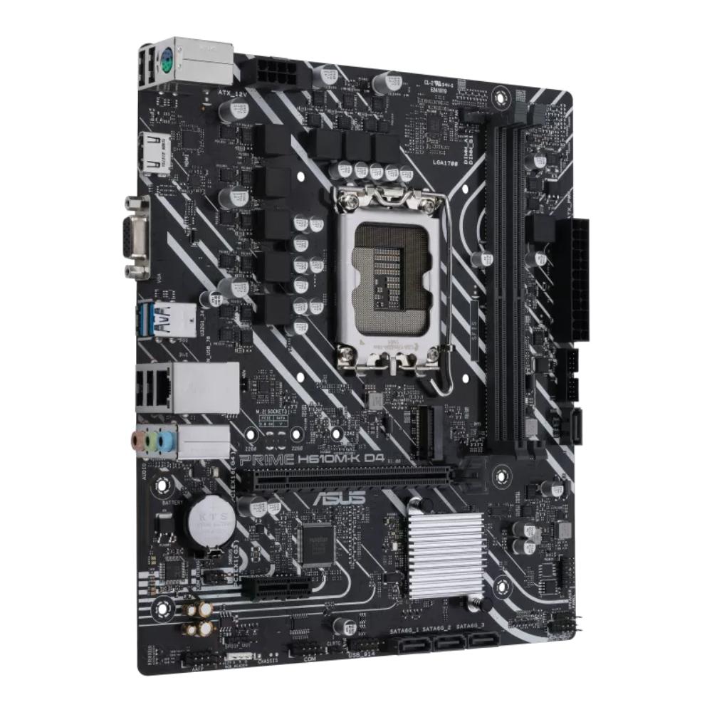 ASUS PRIME H610M-K D4 Intel H610 Micro ATX Motherboard | LGA 1700 | 14th/13th/12th Gen Intel Core | DDR4 3200MHz | PCIe 4.0 | M.2 PCIe 3.0 x4 | 4× SATA 6Gb/s | HDMI 4K@60Hz | 1Gb Ethernet