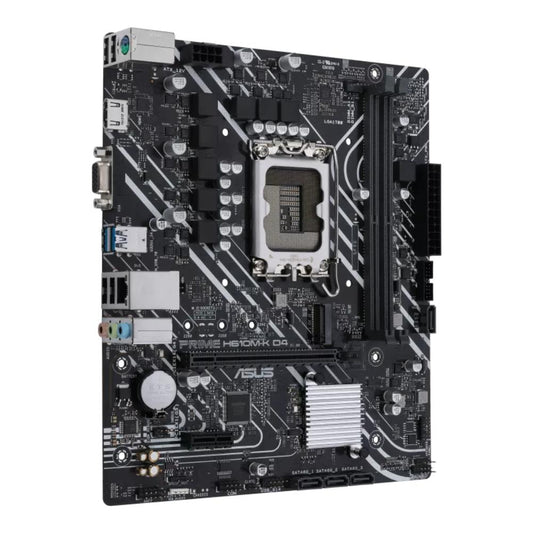 ASUS PRIME H610M-K D4 Intel H610 Micro ATX Motherboard | LGA 1700 | 14th/13th/12th Gen Intel Core | DDR4 3200MHz | PCIe 4.0 | M.2 PCIe 3.0 x4 | 4× SATA 6Gb/s | HDMI 4K@60Hz | 1Gb Ethernet