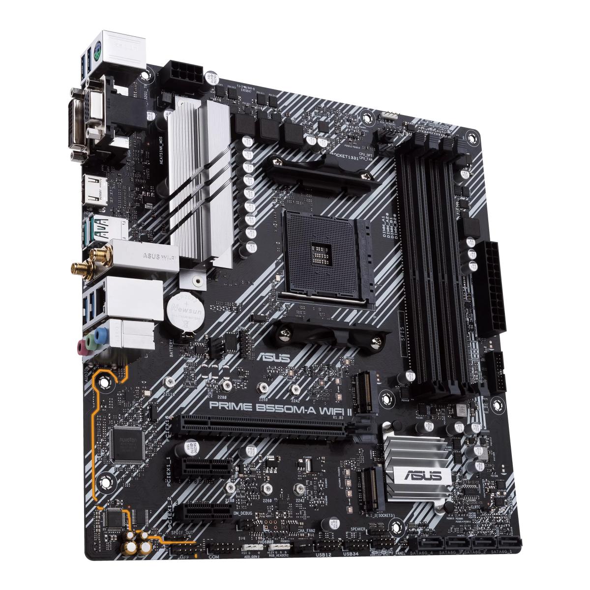 ASUS PRIME B550M-A WIFI II | AMD B550 | AM4 | DDR4 | Wi-Fi 6 | Dual M.2 | PCIe 4.0 | 1Gb LAN | mATX | Aura Sync