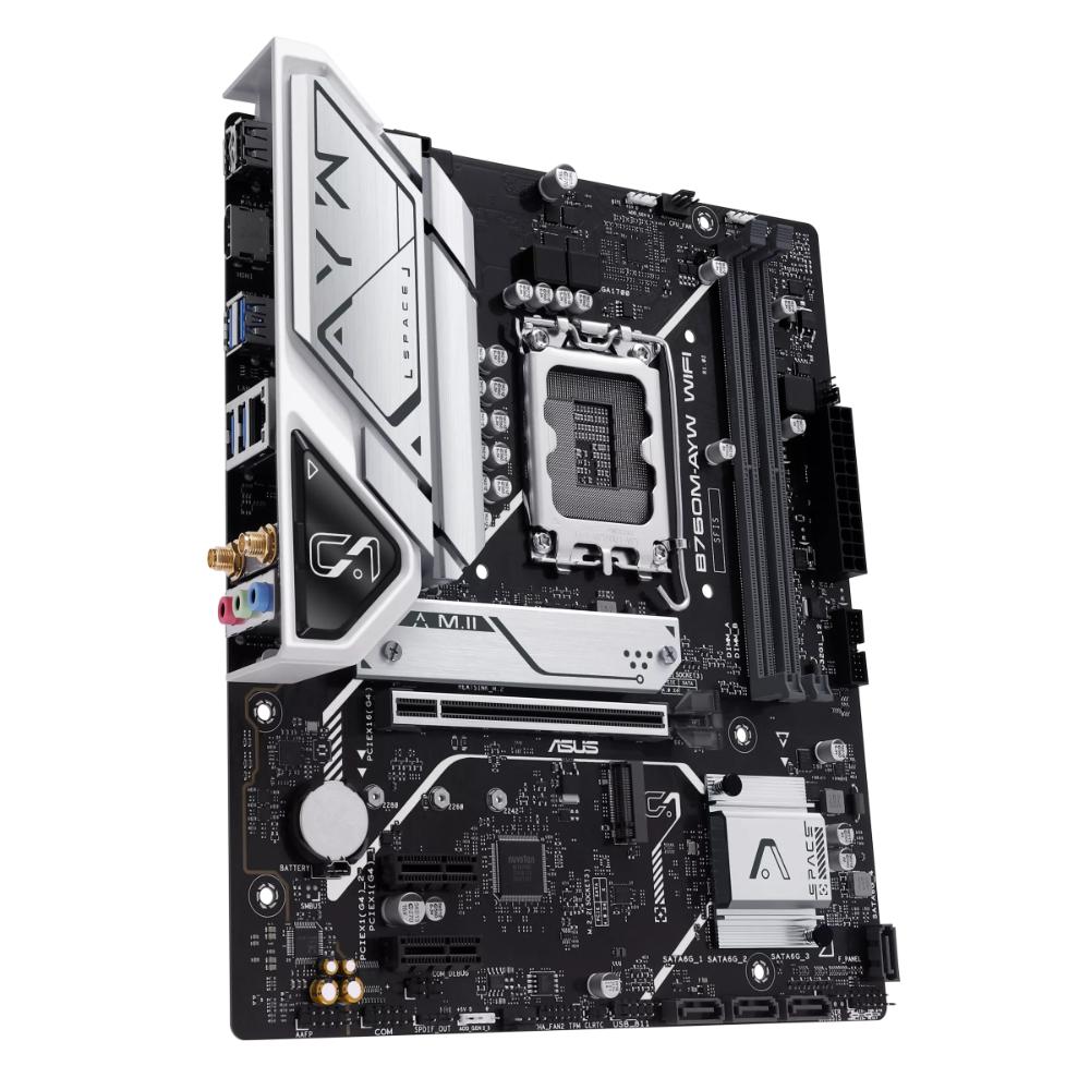 ASUS B760M-AYW WIFI Motherboard | Intel B760 | LGA 1700 | DDR5 | WiFi 6 | 2.5Gb Ethernet | 2 × M.2 PCIe 4.0 | mATX | HDMI | Aura Sync