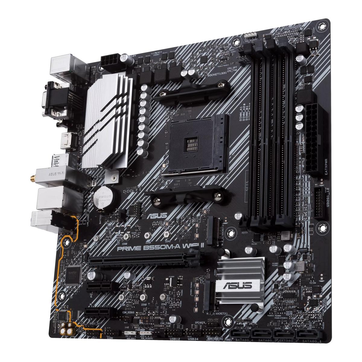 ASUS PRIME B550M-A WIFI II | AMD B550 | AM4 | DDR4 | Wi-Fi 6 | Dual M.2 | PCIe 4.0 | 1Gb LAN | mATX | Aura Sync