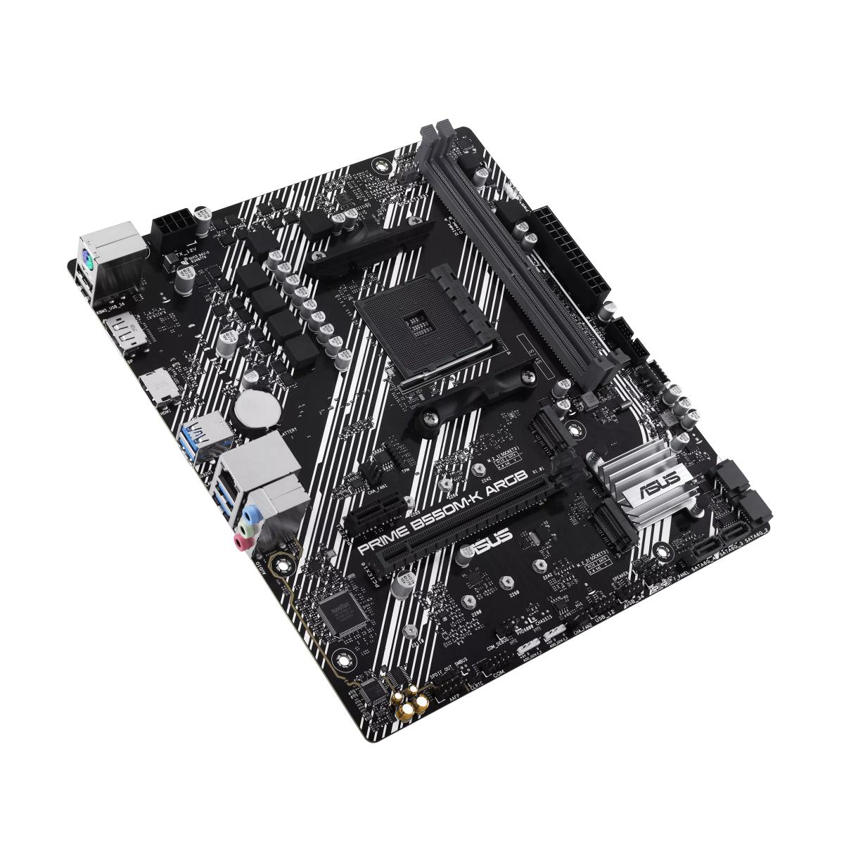 ASUS PRIME B550M-K ARGB | AMD B550 | AM4 | DDR4 | PCIe 4.0 | Dual M.2 | 1Gb LAN | mATX