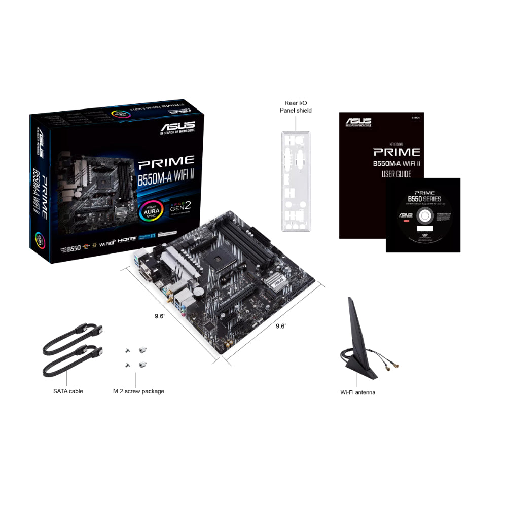 ASUS PRIME B550M-A WIFI II Micro-ATX Motherboard | AMD B550 Chipset, AM4 Socket, PCIe 4.0, Dual M.2, Wi-Fi 6, USB 3.2 Gen 2, and Aura Sync RGB