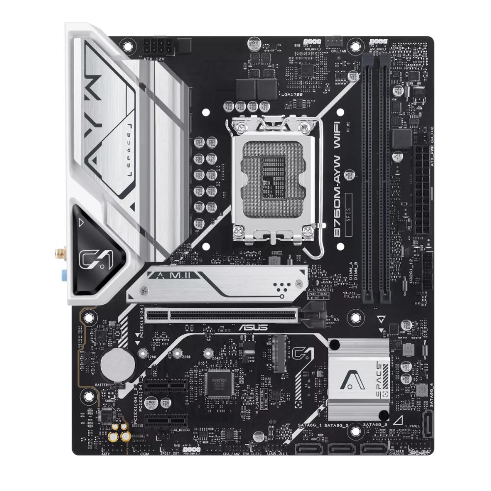 ASUS B760M-AYW WIFI Motherboard | Intel B760 | LGA 1700 | DDR5 | WiFi 6 | 2.5Gb Ethernet | 2 × M.2 PCIe 4.0 | mATX | HDMI | Aura Sync