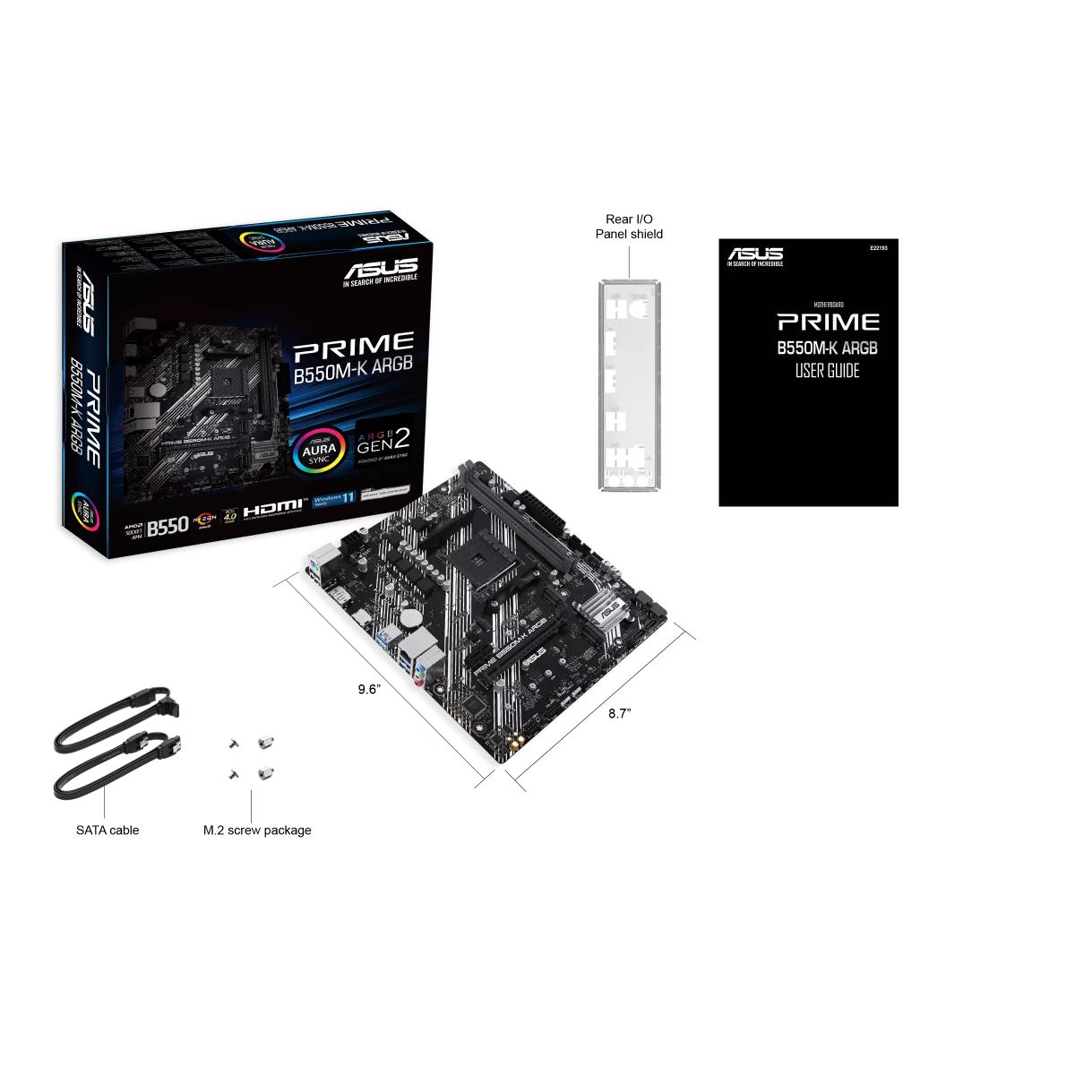 ASUS PRIME B550M-K ARGB | AMD B550 | AM4 | DDR4 | PCIe 4.0 | Dual M.2 | 1Gb LAN | mATX