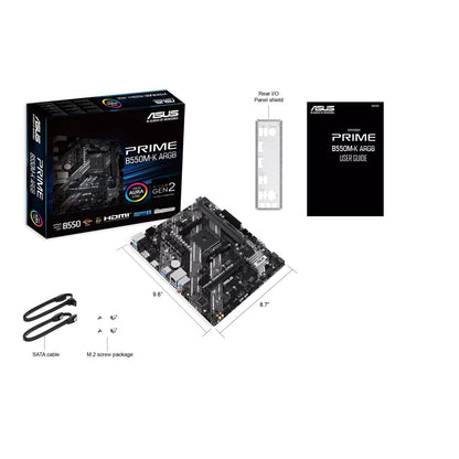 ASUS PRIME B550M-K ARGB | AMD B550 | AM4 | DDR4 | PCIe 4.0 | Dual M.2 | 1Gb LAN | mATX