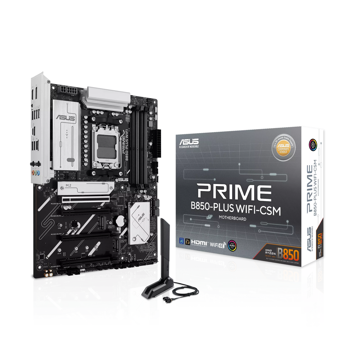 ASUS PRIME B850-PLUS WIFI-CSM AMD AM5 ATX Motherboard | Ryzen 9000/8000/7000 | 256GB DDR5 | 8000+MT/s (OC) | Wi-Fi 6E | 2.5Gb LAN | 3× M.2 | PCIe 5.0