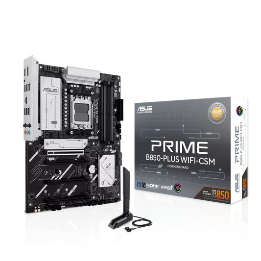 ASUS PRIME B850-PLUS WIFI-CSM AMD AM5 ATX Motherboard | Ryzen 9000/8000/7000 | 256GB DDR5 | 8000+MT/s (OC) | Wi-Fi 6E | 2.5Gb LAN | 3× M.2 | PCIe 5.0
