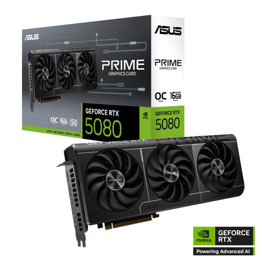 ASUS PRIME GeForce RTX 5080 16GB GDDR7 OC Edition | GDDR7 | 30Gbps | 10752 CUDA Cores | PCIe 5.0 | 2.5-Slot | SFF-Ready