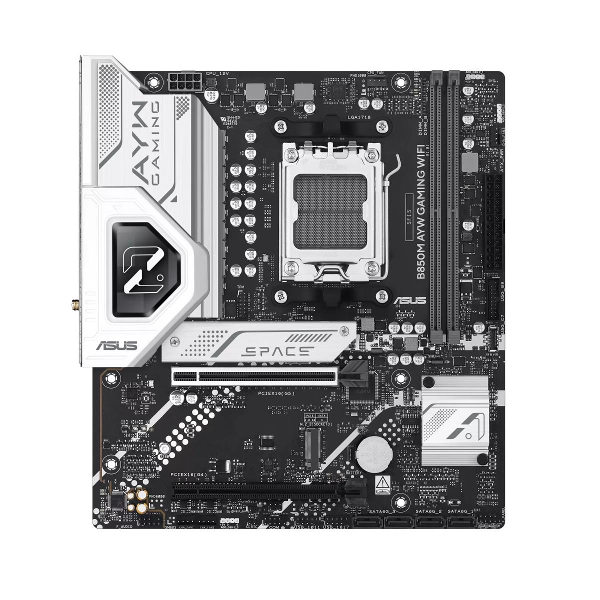 ASUS B850M AYW GAMING WIFI | AMD B850 | AM5 | DDR5 | Ryzen 9000/8000/7000 | PCIe 5.0 | Wi-Fi 6 | 2.5Gb LAN | Dual M.2 | micro-ATX