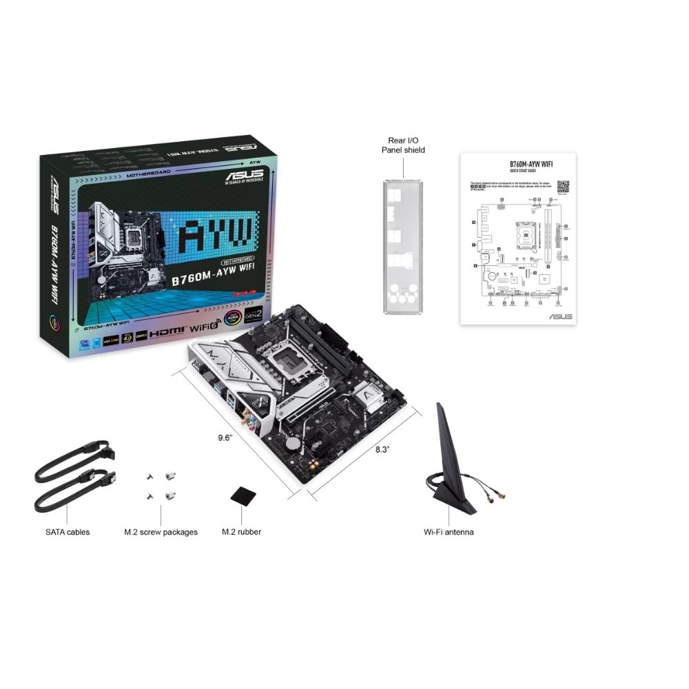 ASUS B760M-AYW WIFI Motherboard | Intel B760 | LGA 1700 | DDR5 | WiFi 6 | 2.5Gb Ethernet | 2 × M.2 PCIe 4.0 | mATX | HDMI | Aura Sync
