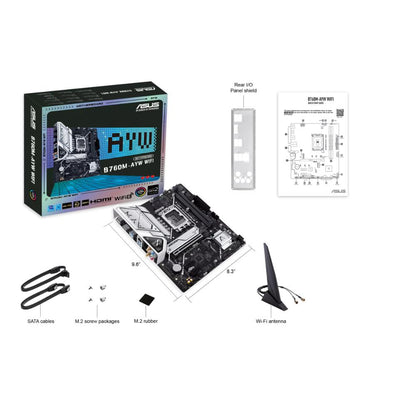 ASUS B760M-AYW WIFI Motherboard | Intel B760 | LGA 1700 | DDR5 | WiFi 6 | 2.5Gb Ethernet | 2 × M.2 PCIe 4.0 | mATX | HDMI | Aura Sync