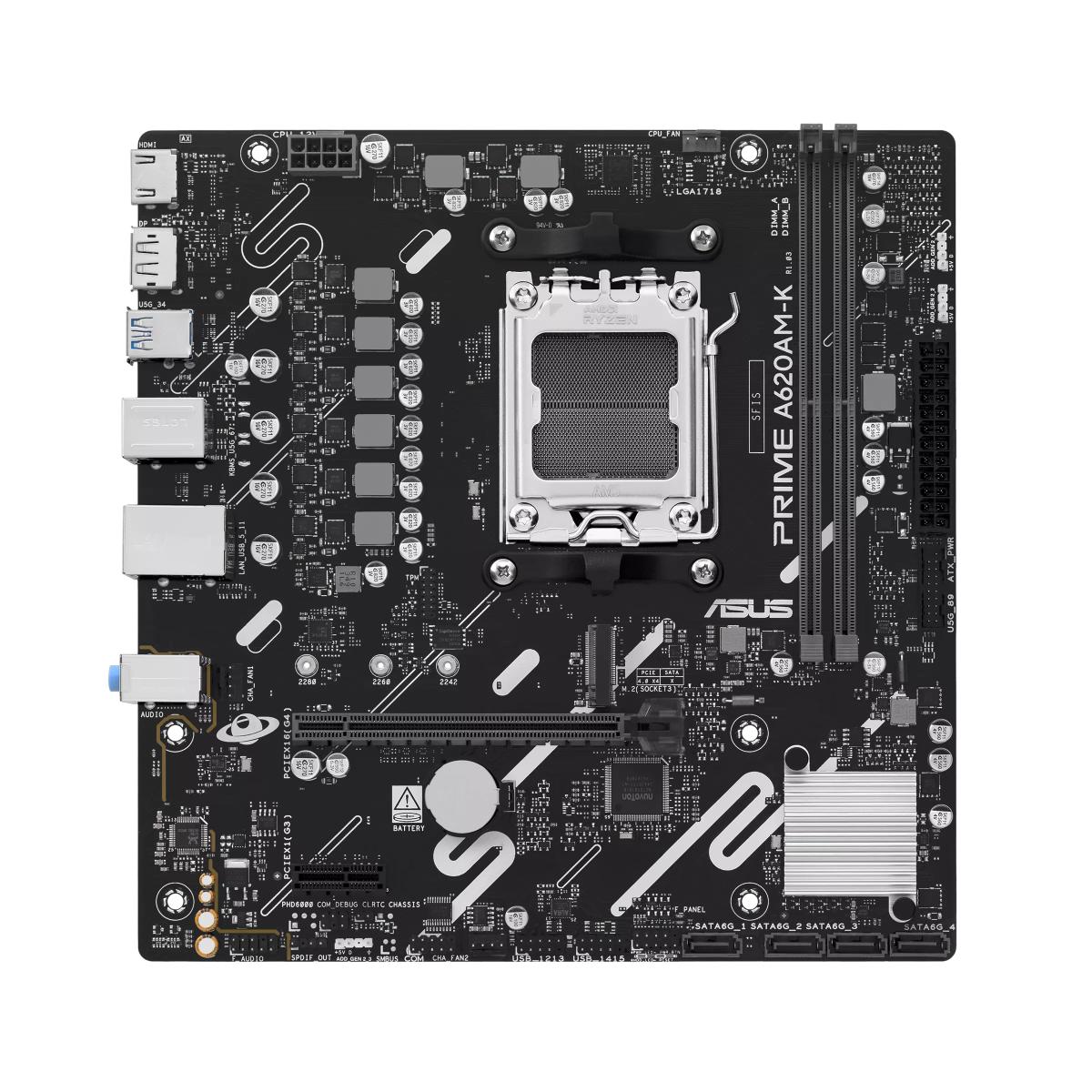 ASUS PRIME A620AM-K-CSM | AMD A620A | AM5 | DDR5 | Ryzen 9000/8000/7000 | PCIe 4.0 | M.2 | 1Gb LAN | micro-ATX
